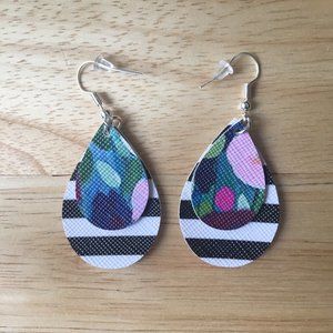 Floral and stripes faux leather earrings